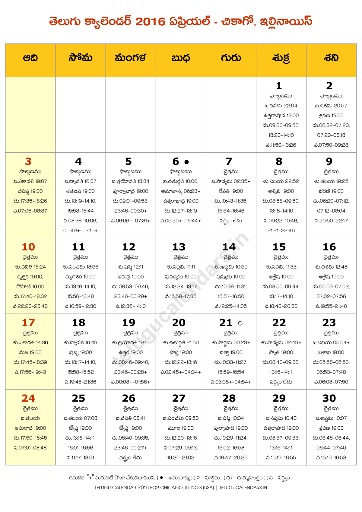April 2016 Telugu Calendar Chicago 2024 Telugu Calendar PDF