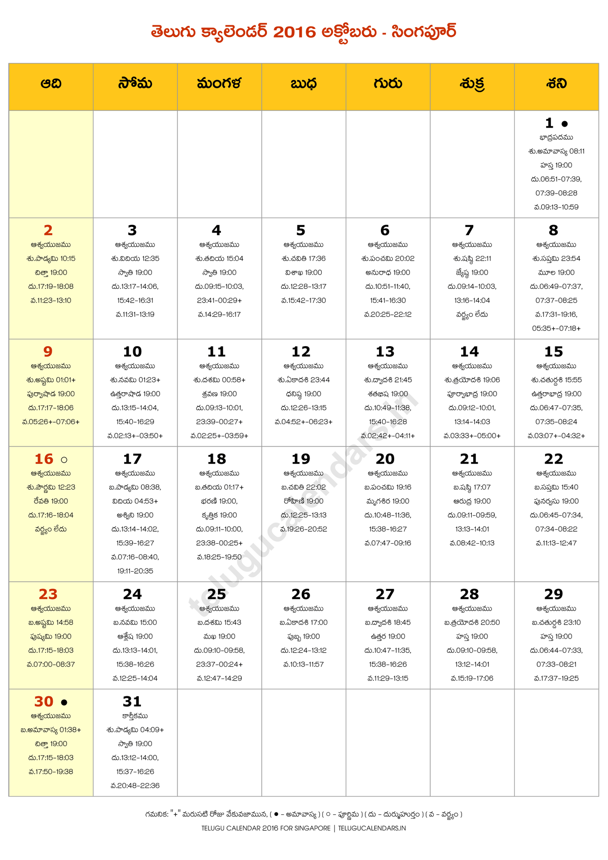 October 2016 Telugu Calendar Singapore - 2023 Telugu Calendar PDF