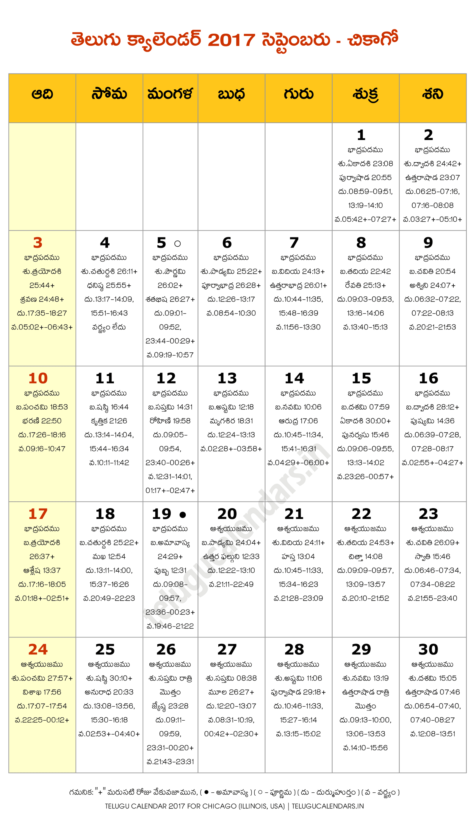 Chicago 2017 September Telugu Calendar 2024 Telugu Calendar PDF