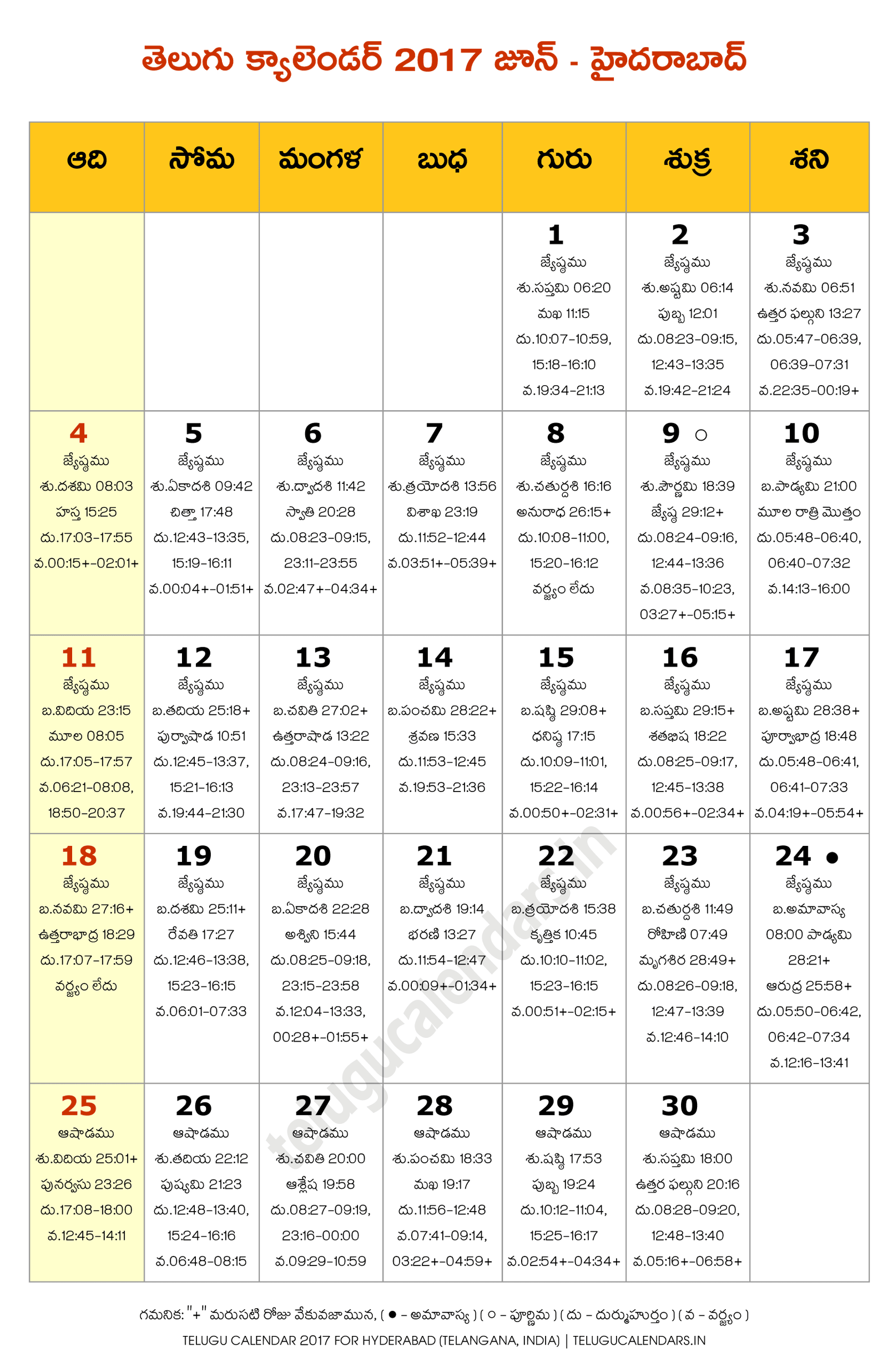 Hyderabad 2017 June Telugu Calendar 2024 Telugu Calendar PDF