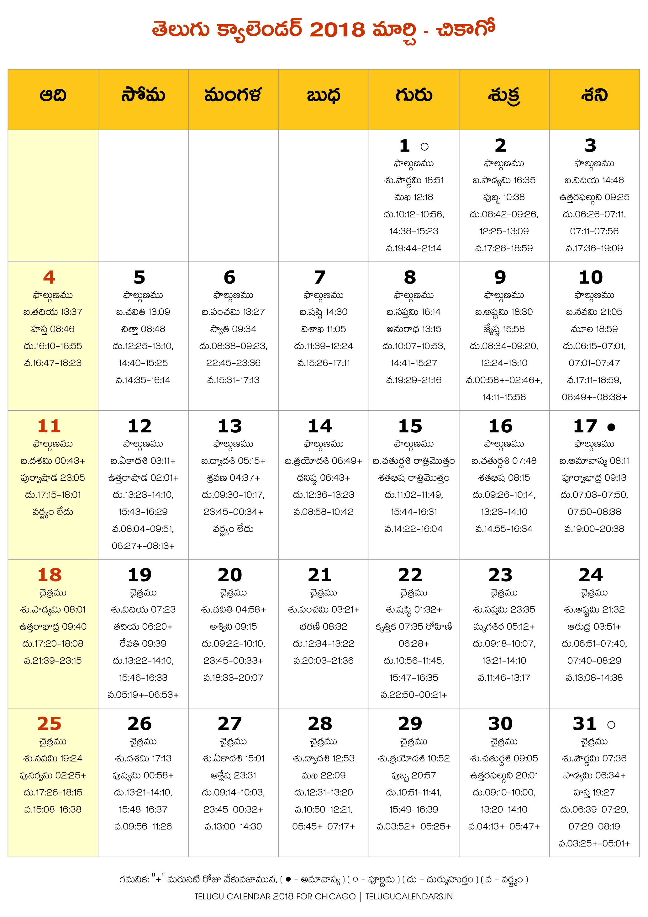 Chicago 2018 March Telugu Calendar Telugu Calendars