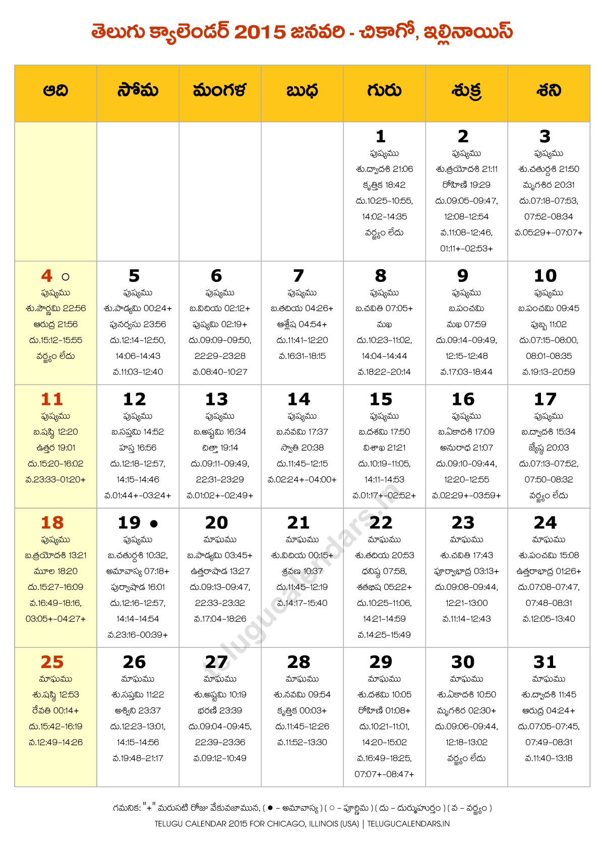 January 2015 Telugu Calendar Chicago 2024 Telugu Calendar PDF
