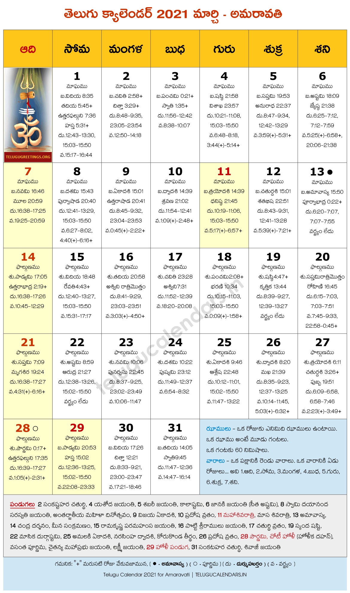 Amaravati 2021 March Telugu Calendar - 2022 Telugu Calendar Pdf