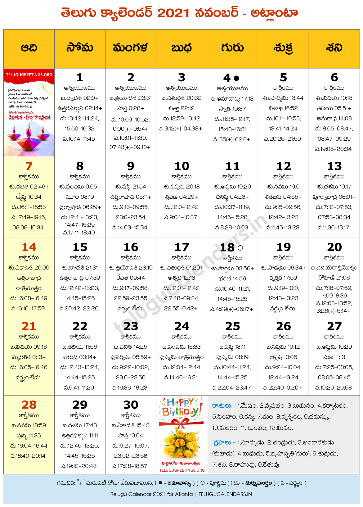 Atlanta 2021 November Telugu Calendar - 2022 Telugu Calendar PDF