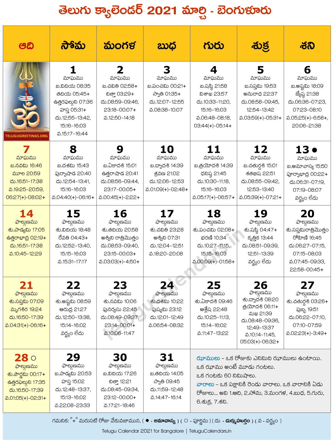 Bengaluru 2021 March Telugu Calendar - 2023 Telugu Calendar PDF