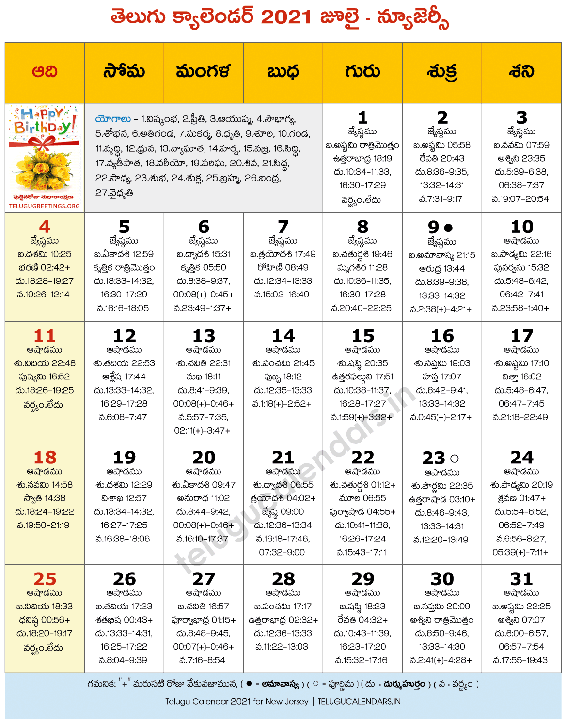 New Jersey 2021 July Telugu Calendar 2024 Telugu Calendar PDF