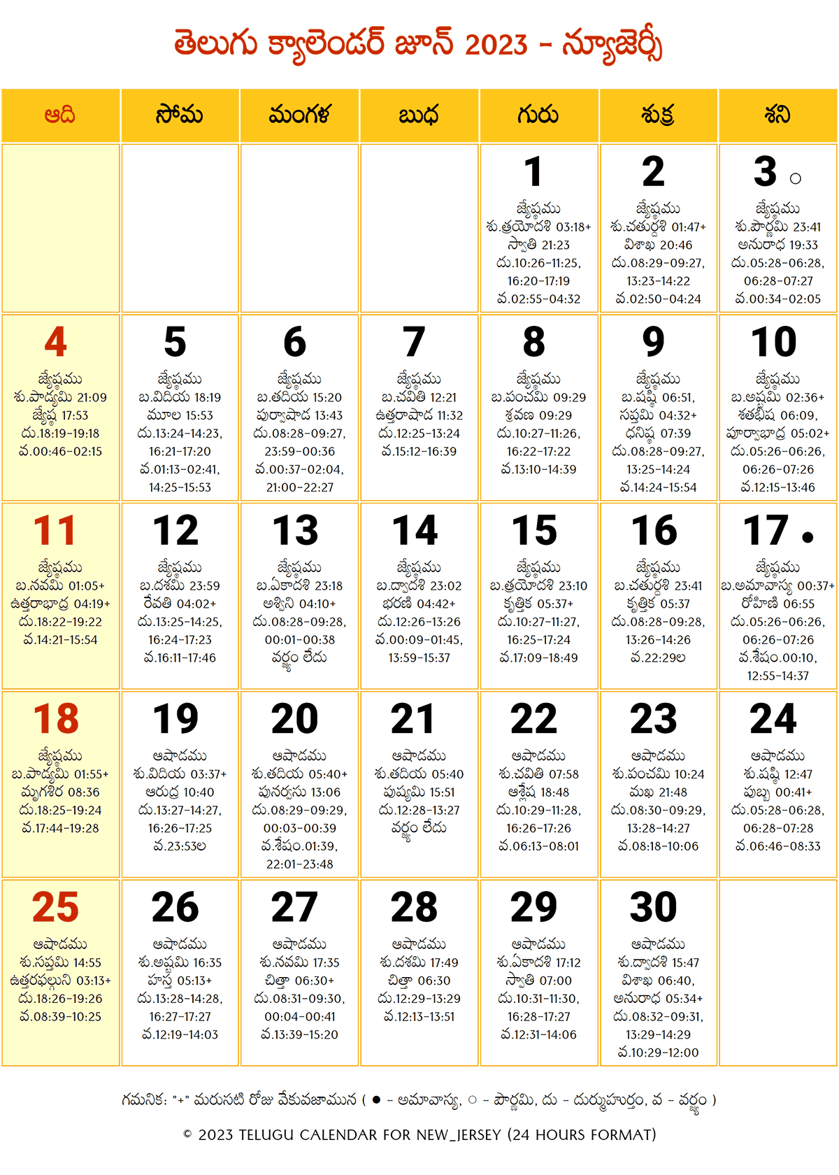 New Jersey Telugu Calendar 2023 June 2024 Telugu Calendar PDF