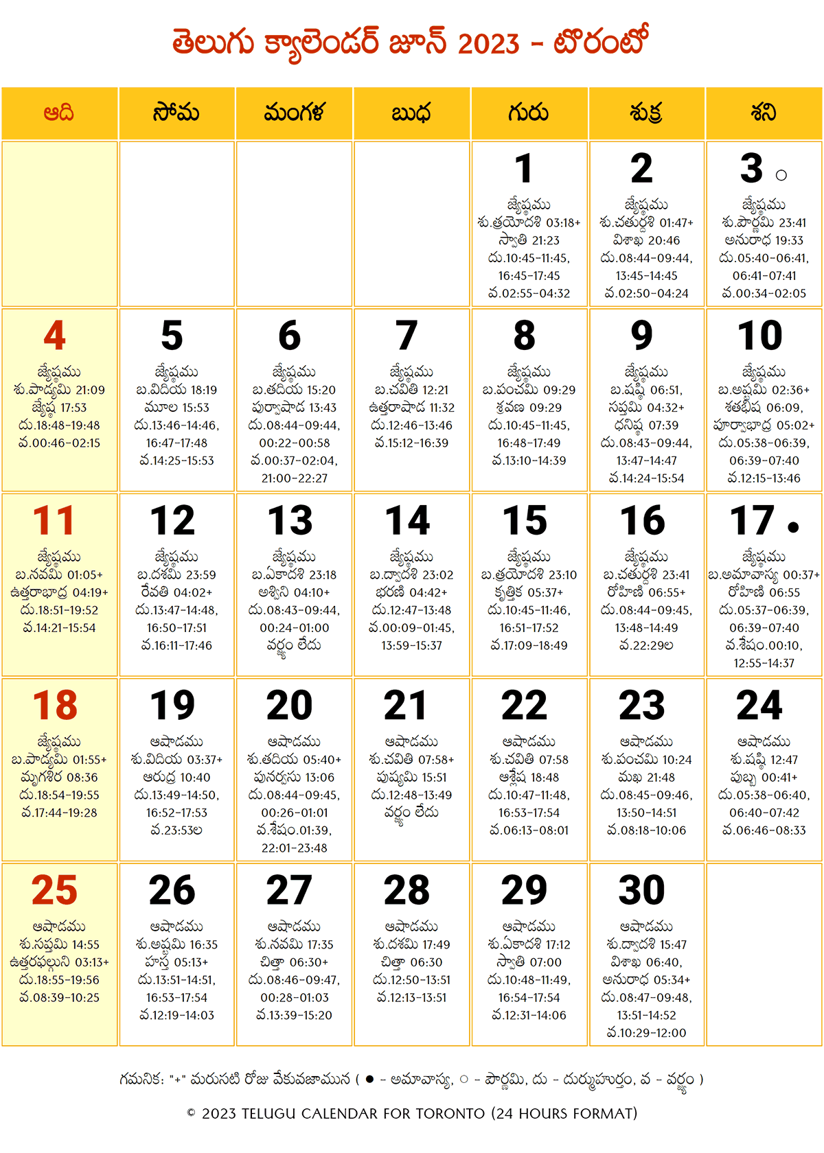 Toronto Telugu Calendar 2023 June 2024 Telugu Calendar PDF