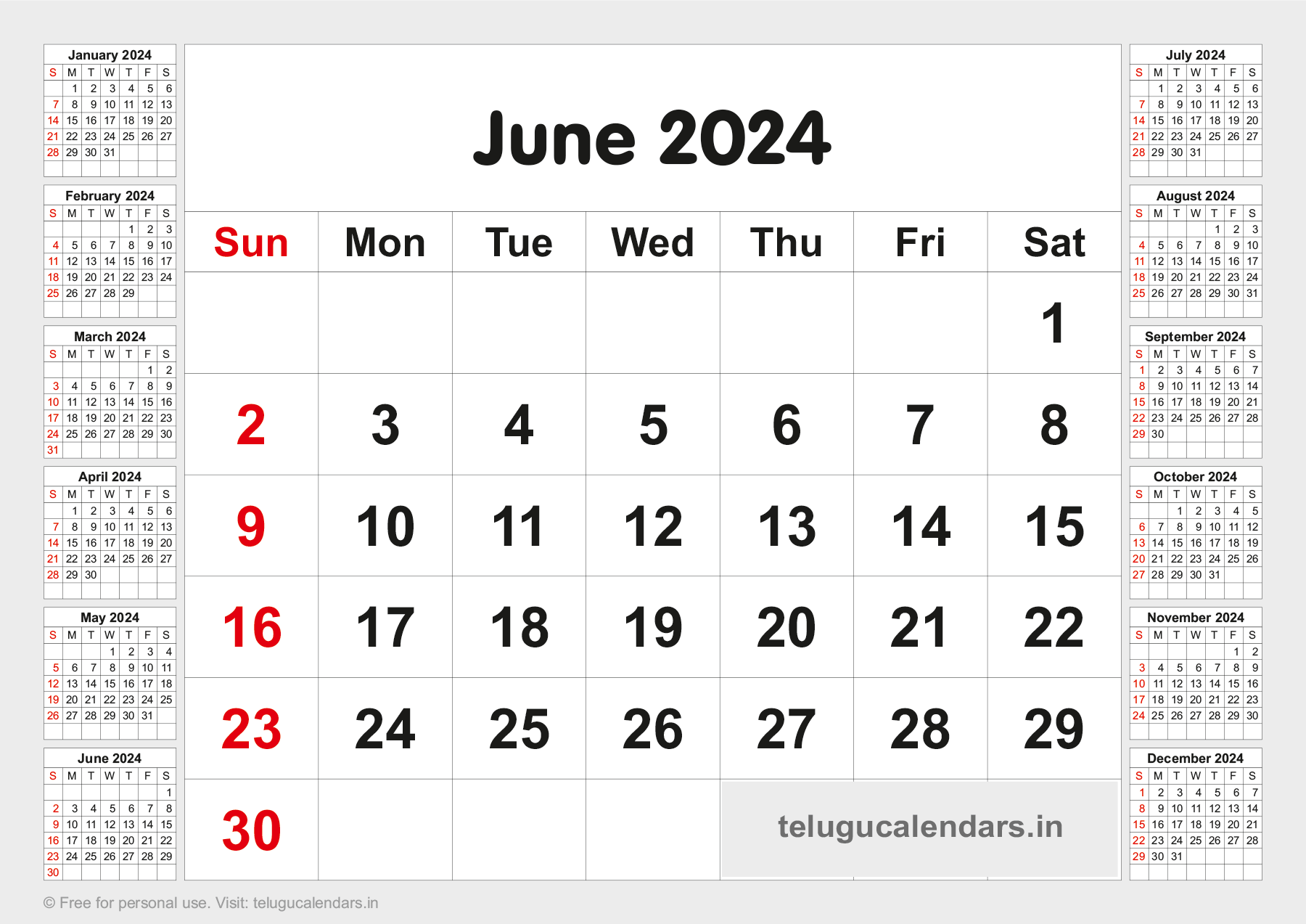 Telugu Blank Calendar 2024 June 2024 Telugu Calendar PDF