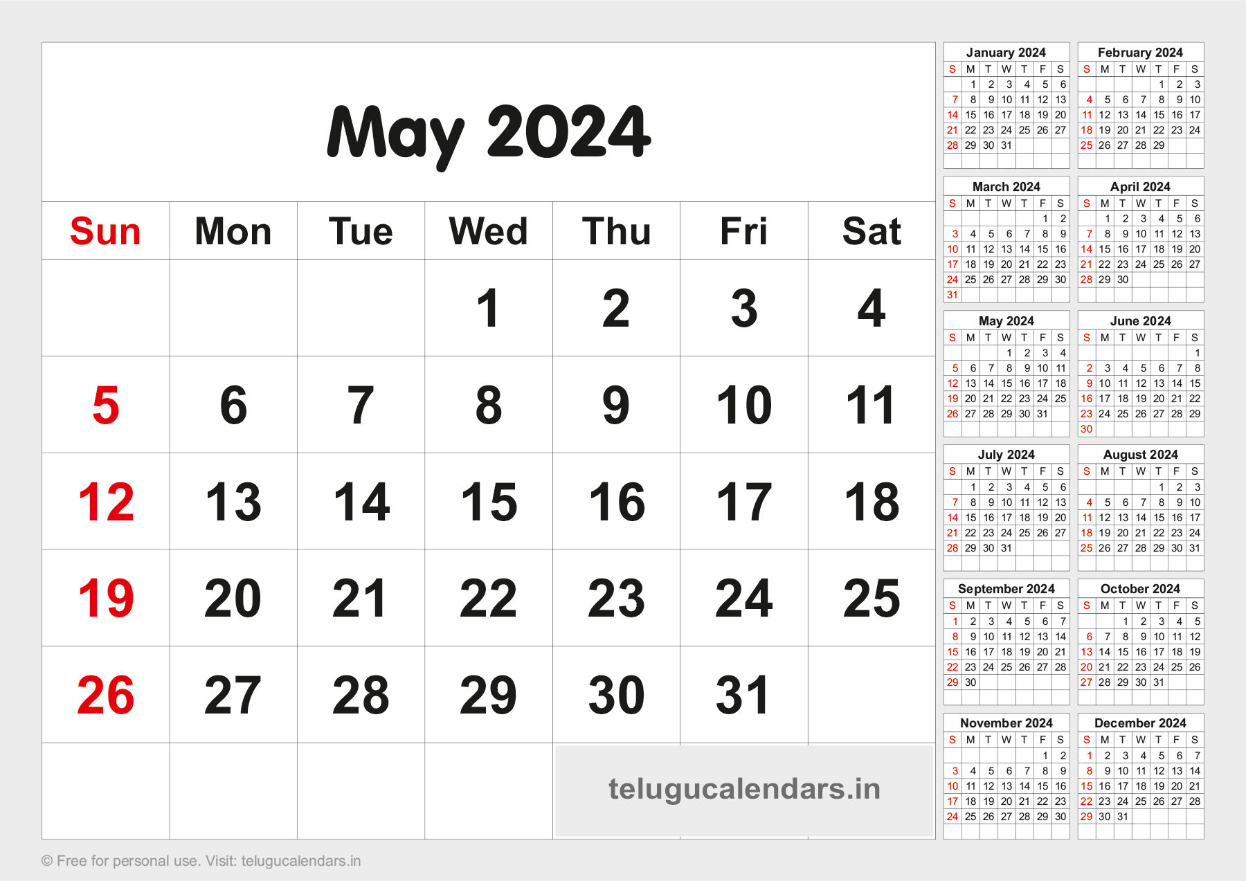 Telugu Blank Calendar 2024 May 2024 Telugu Calendar PDF