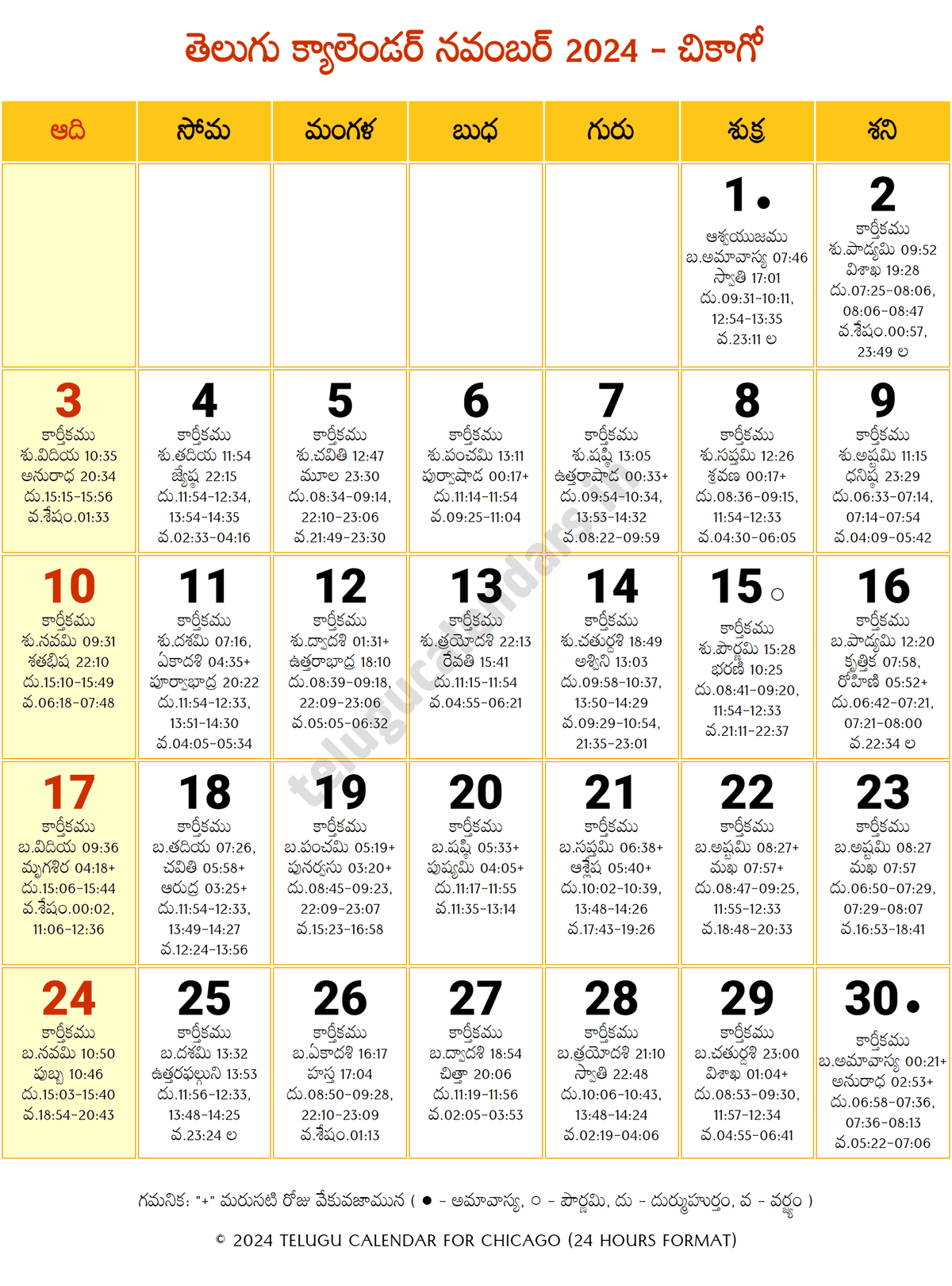 Chicago Telugu Calendar 2024 November 2024 Telugu Calendar PDF