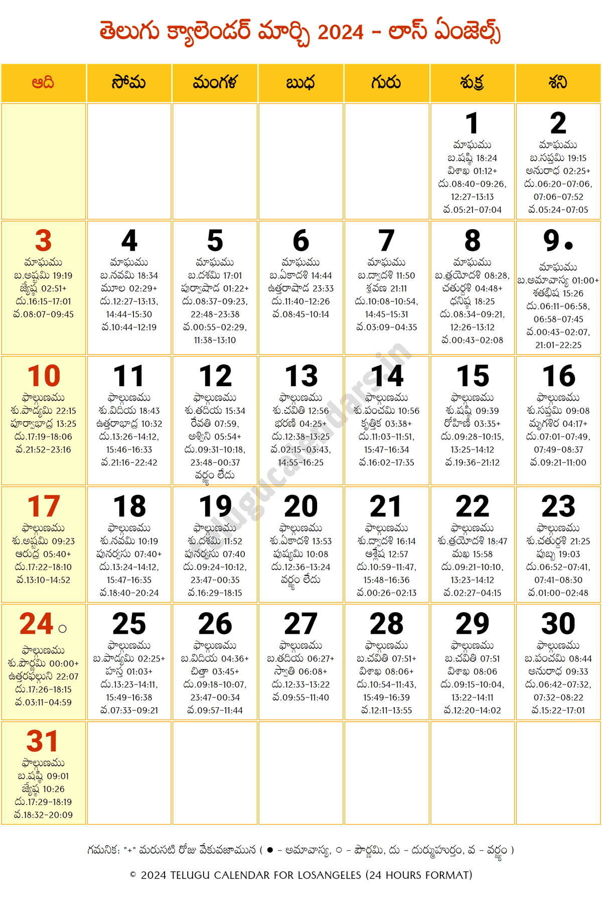 Los Angeles Telugu Calendar 2024 March 2024 Telugu Calendar PDF