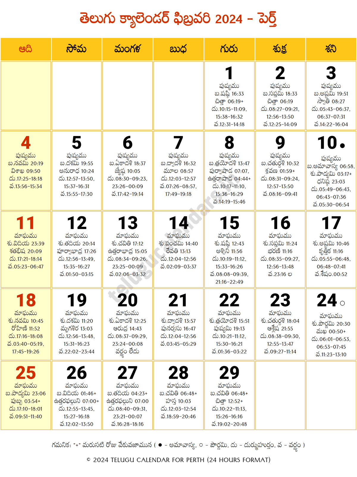 Perth Telugu Calendar 2024 February 2024 Telugu Calendar PDF