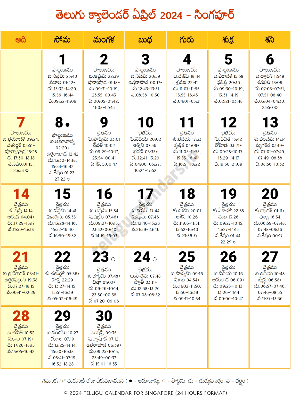 Singapore Telugu Calendar 2024 April 2024 Telugu Calendar PDF