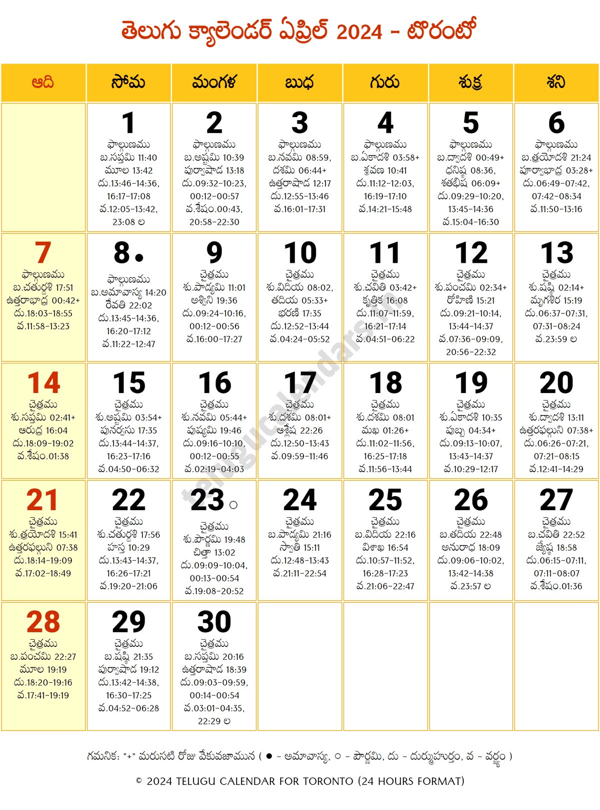 Toronto Telugu Calendar 2024 April 2024 Telugu Calendar PDF