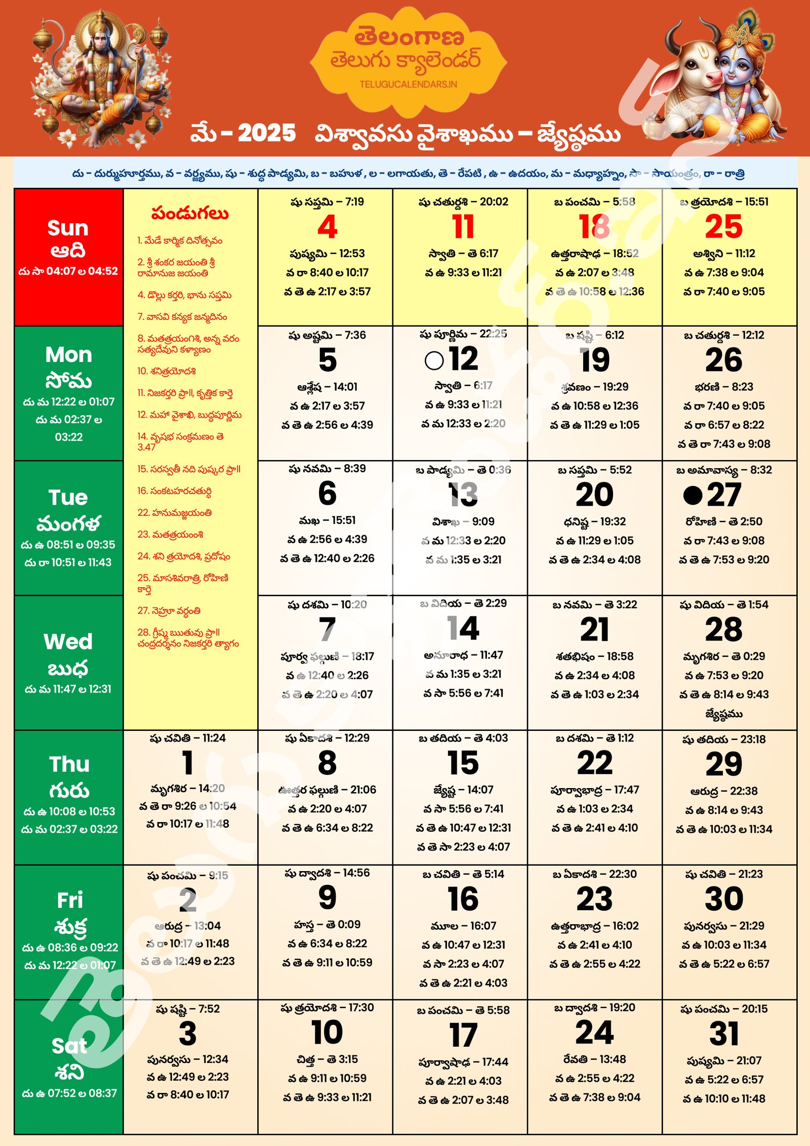 Telangana Telugu Calendar 2025 May